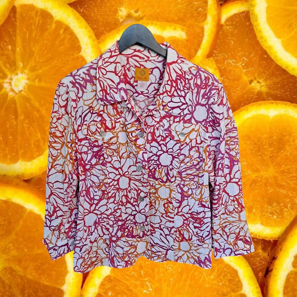 Ruby Rd Orange, Red and White Floral Design Size 16